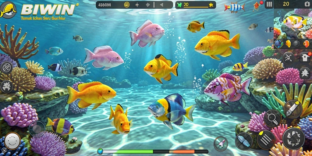 Tampilan screenshot utama game Tembak Ikan BIWIN dengan gameplay yang menarik.