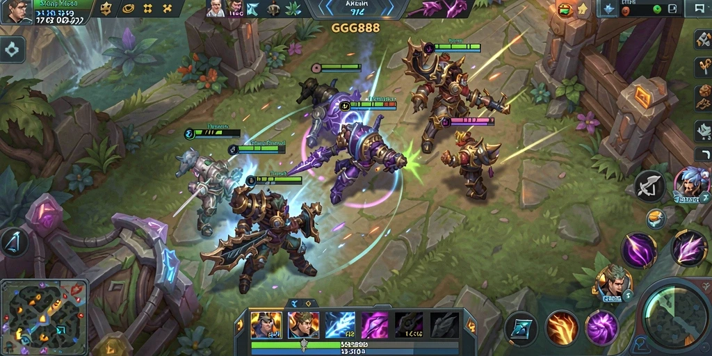 Tangkapan layar GGG888 menampilkan aksi pertempuran seru di arena MOBA.