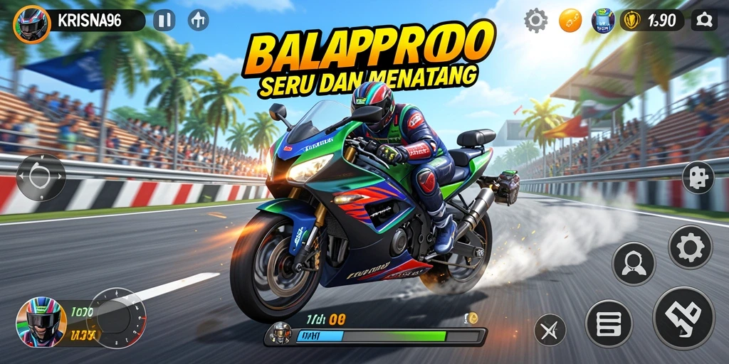 Tampilan gameplay balap motor yang mendebarkan di KRISNA96.