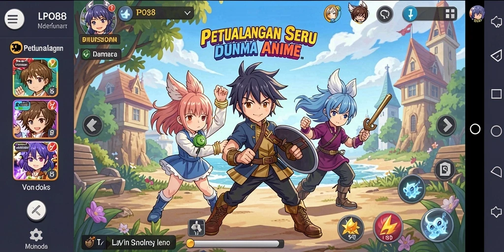 Tangkapan layar gameplay LPO88 menunjukkan karakter anime yang beraksi dalam pertarungan epik.