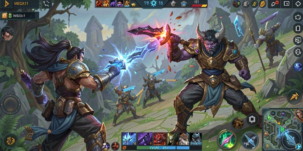 Tangkapan layar MEGA111 menampilkan aksi seru dalam permainan MOBA.