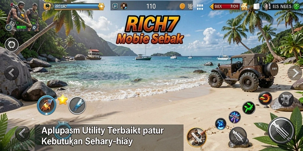 Tampilan utama aplikasi RICH7 dengan berbagai fitur utilitas.