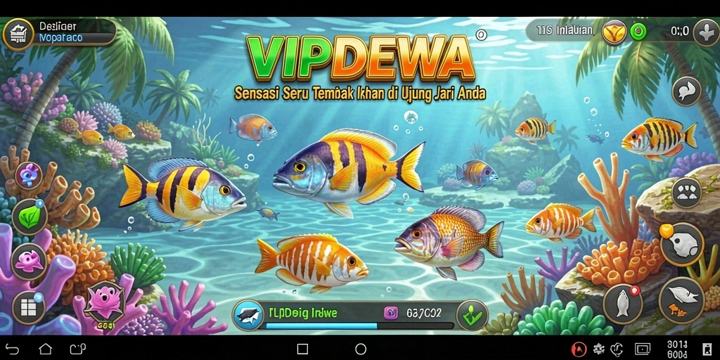 Screenshot menunjukkan aksi seru dalam menembak ikan di VIPDEWA.