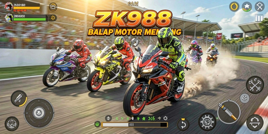 Gameplay ZK988 yang mendebarkan dalam balapan motor.