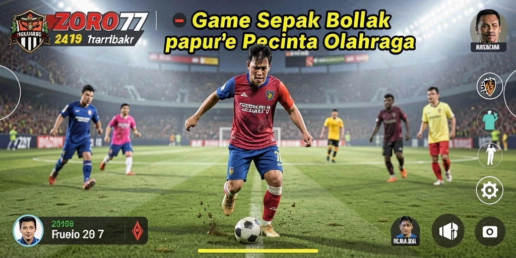 Screenshot ZORO77 menampilkan aksi seru di lapangan sepak bola.